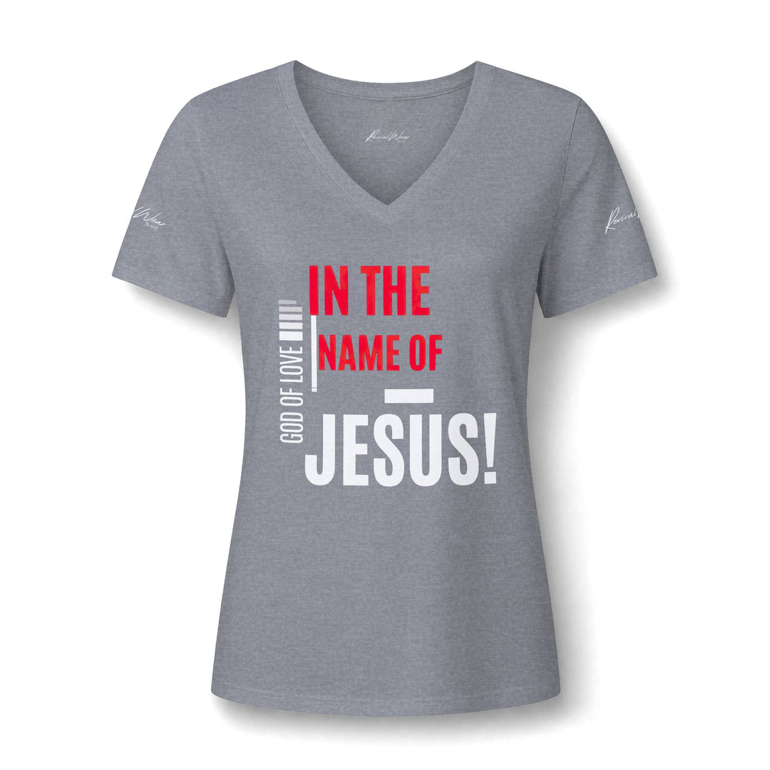 In The Name Of Jesus V-Neck Tee – Christian Women's Faith Shirt