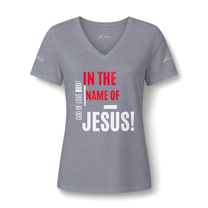 In The Name Of Jesus V-Neck Tee – Christian Women's Faith Shirt