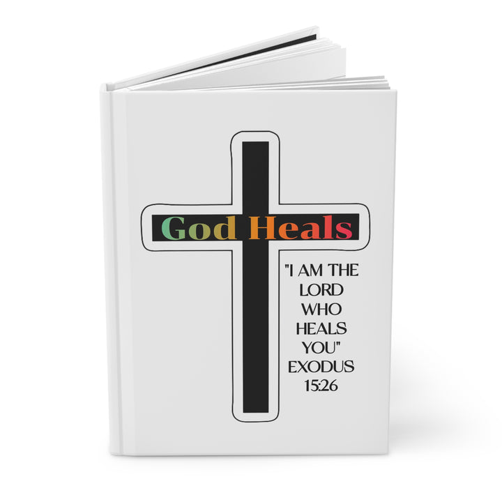 "God Heals" Cross Hardcover Journal with Exodus 15:26 Bible Verse