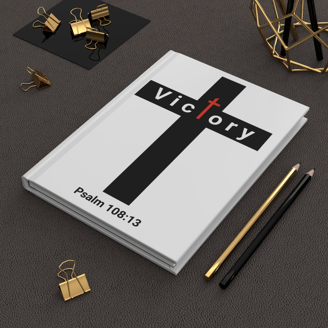 Victory Cross Hardcover Journal — Psalm 108:13 Christian Prayer & Devotional Notebook