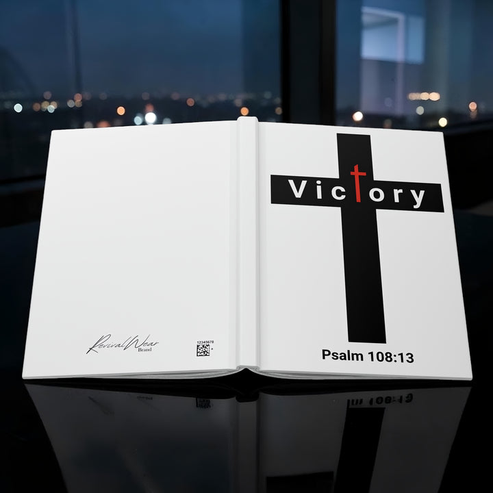 Victory Cross Hardcover Journal — Psalm 108:13 Christian Prayer & Devotional Notebook