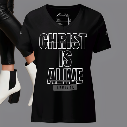 Christ is Alive Women’s relaxed v-neck Christian t-shirt