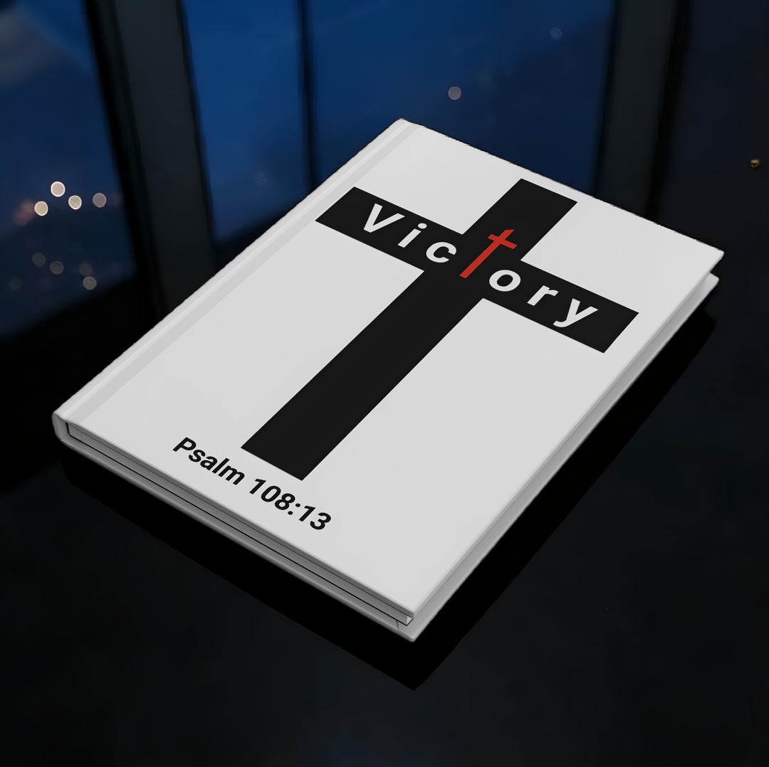 Victory Cross Hardcover Journal — Psalm 108:13 Christian Prayer & Devotional Notebook