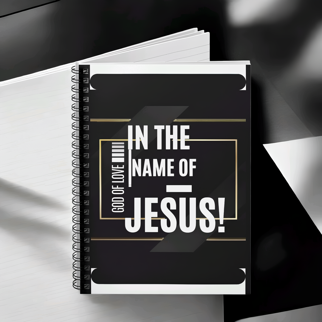 Spiral Notebook — "In the Name of Jesus" Christian Journal, Ruled Lined Prayer Notebook