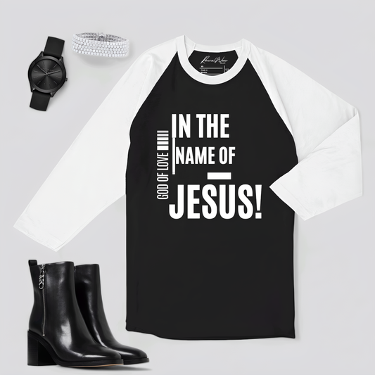 In the Name of Jesus Women's 3/4 sleeve raglan shirt