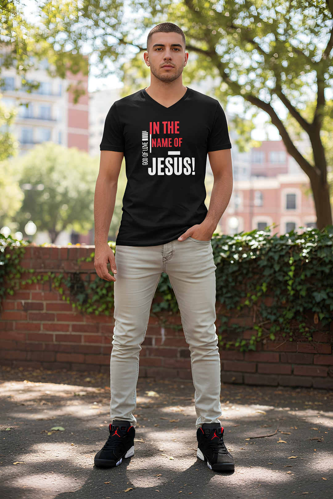 In The Name of JESUS Short Sleeve Men's V-Neck T-Shirt
