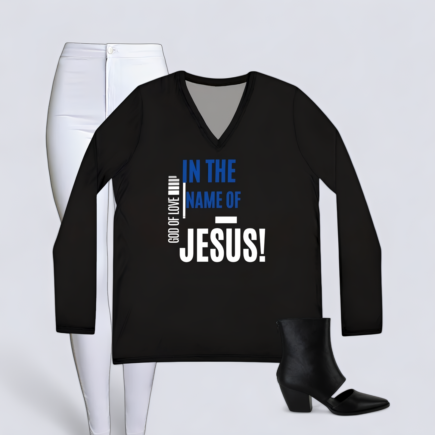 In The Name of Jesus Women's Long Sleeve V-neck Tee