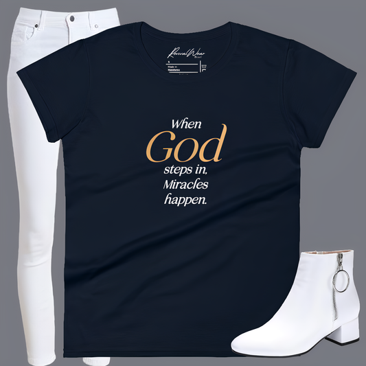 When God Steps in Women's short sleeve Christian T-Shirt