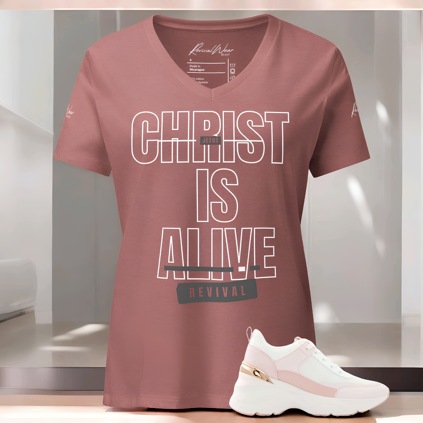 Christ is Alive Women’s relaxed v-neck Christian t-shirt