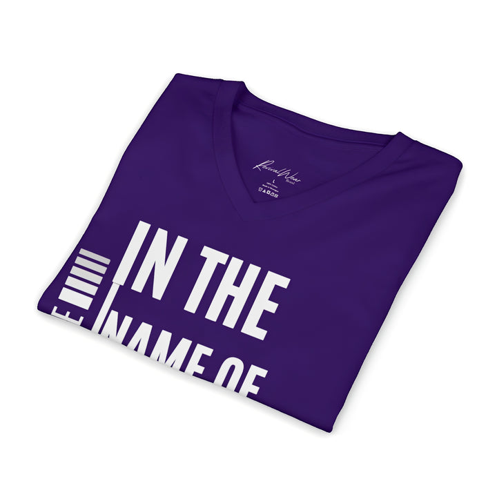 Jesus Faith V-Neck Tee — "In the Name of Jesus!" Christian Graphic Shirt