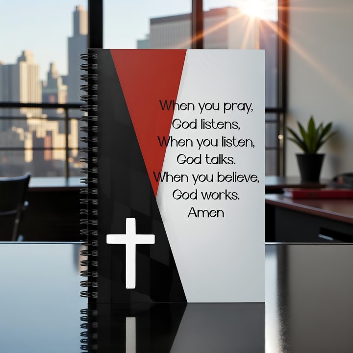 Christian Prayer Spiral Notebook — “When you pray, God listens...” Religious Journal