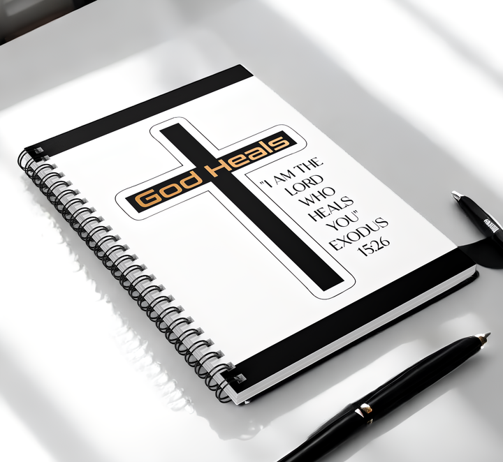 God Heals Spiral Notebook — Exodus 15:26 Christian Journal
