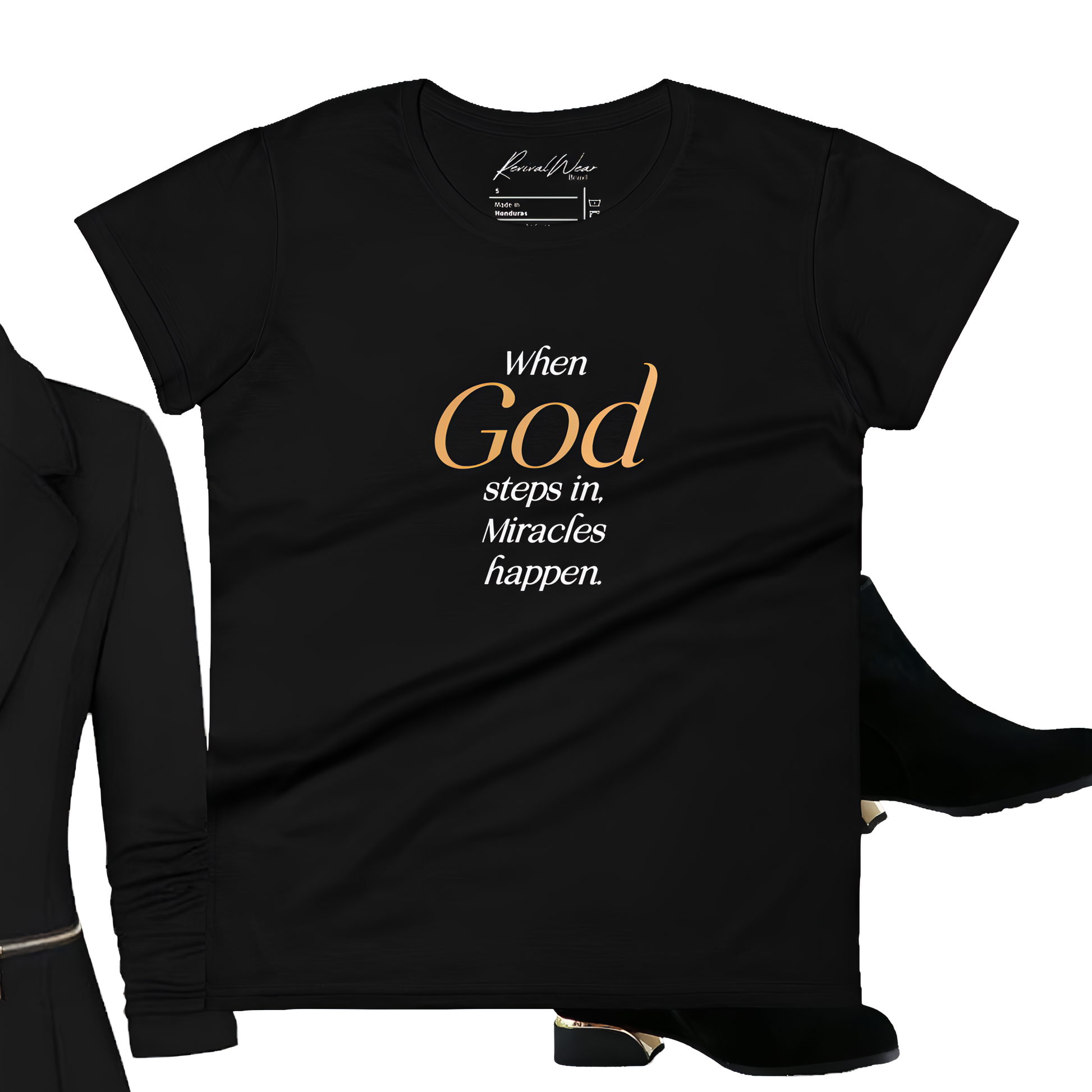 When God Steps in Women's short sleeve Christian T-Shirt