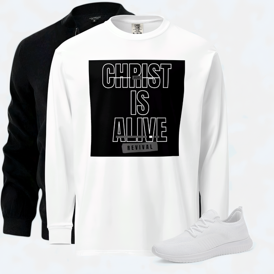 Christ is Alive Men's Garment-dyed heavyweight long-sleeve shirt