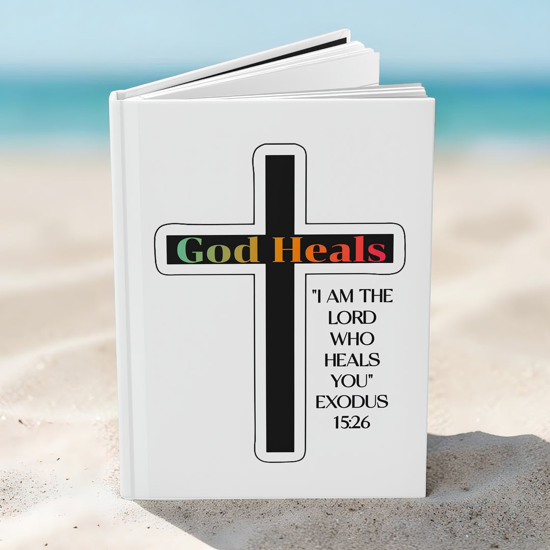 "God Heals" Cross Hardcover Journal with Exodus 15:26 Bible Verse