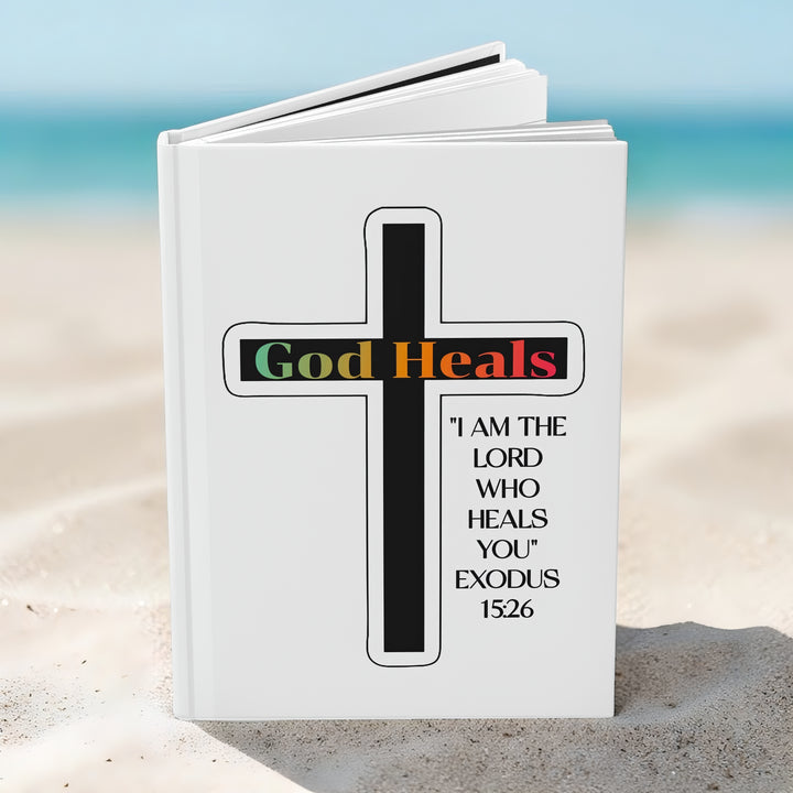 "God Heals" Cross Hardcover Journal with Exodus 15:26 Bible Verse