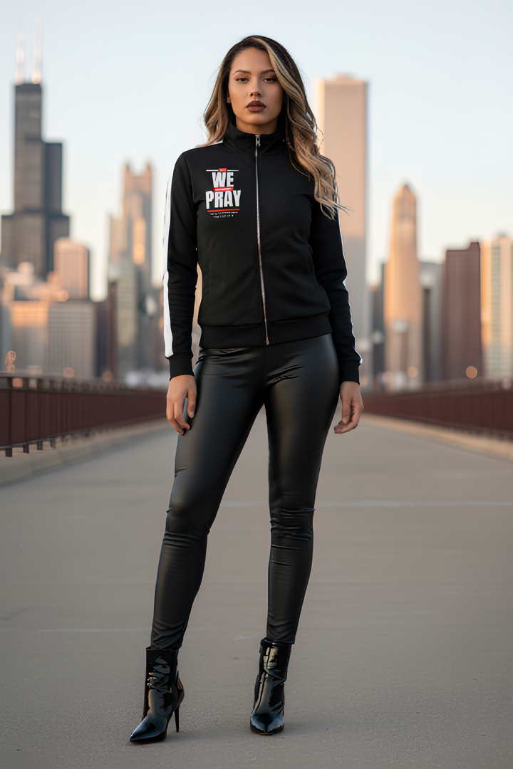 We Pray, God Delivers women's track jacket