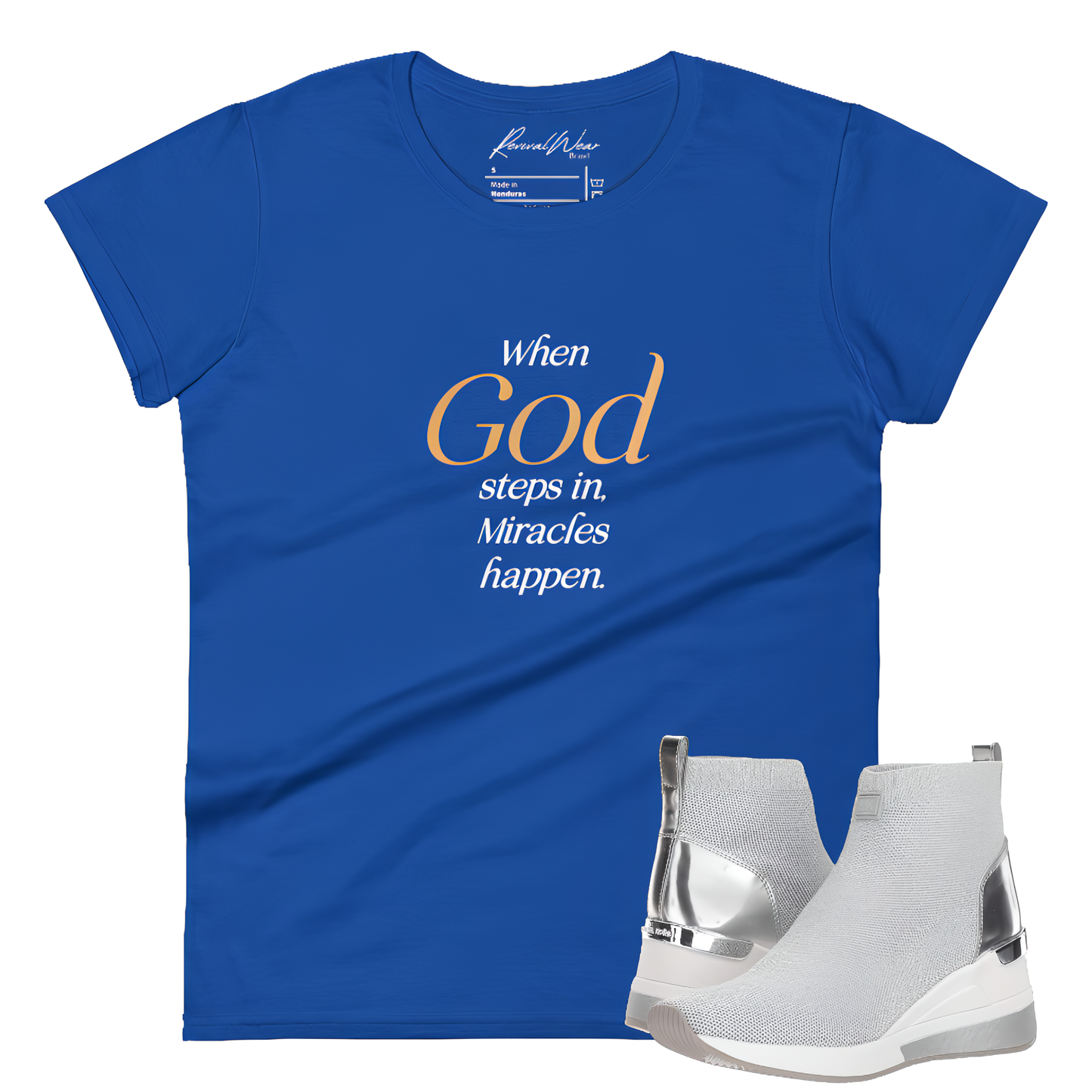 When God Steps in Women's short sleeve Christian T-Shirt