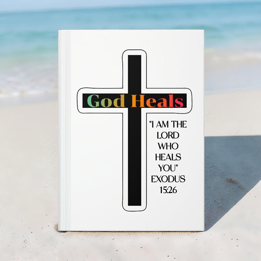 "God Heals" Cross Hardcover Journal with Exodus 15:26 Bible Verse