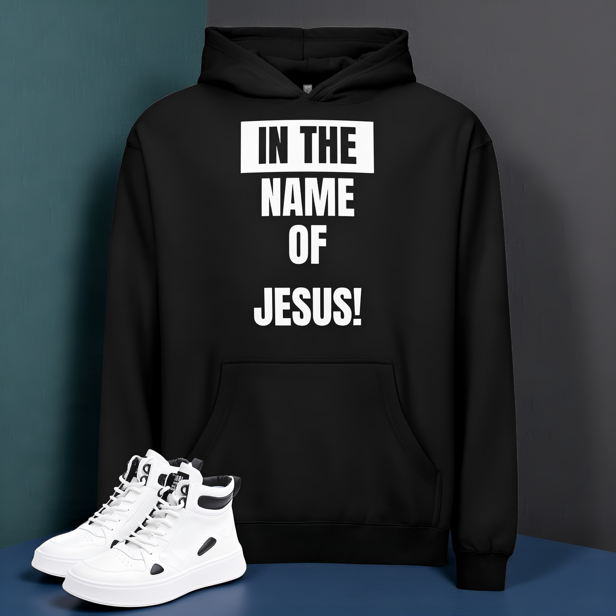 In the Name of JESUS Men’s box hoodie - RevivalWear Brand