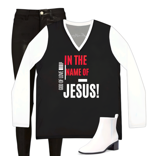 IN THE NAME OF JESUS Women's Long Sleeve V-neck Shirt