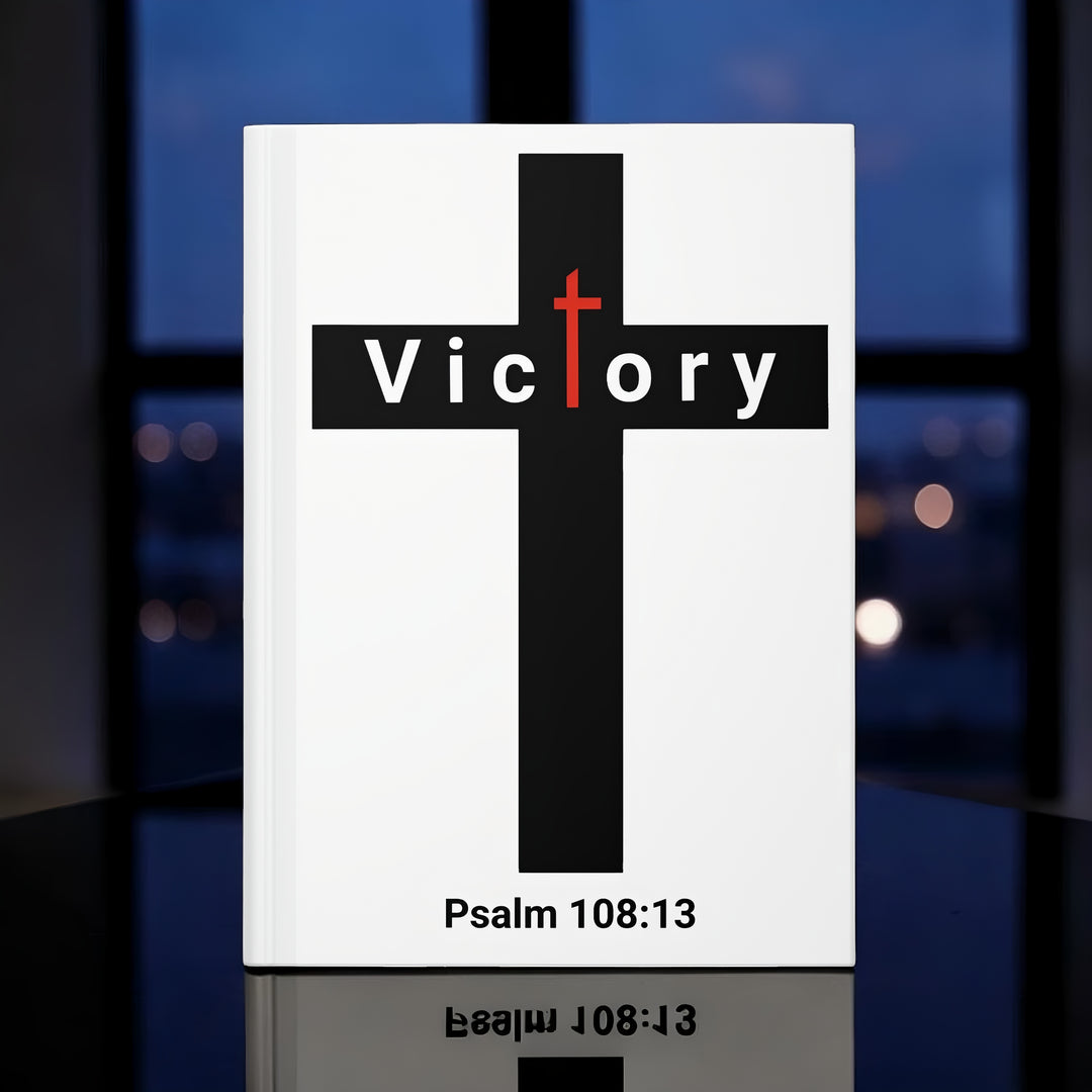 Victory Cross Hardcover Journal — Psalm 108:13 Christian Prayer & Devotional Notebook