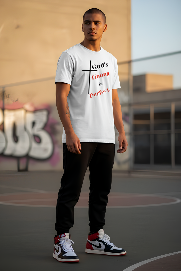 God's Timing is Perfect Men’s premium heavyweight tee
