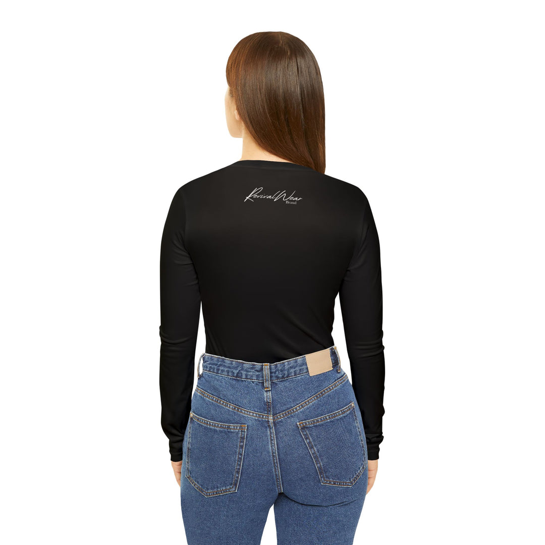 Women's V-Neck Long Sleeve — "In the Name of Jesus" Faith Tee