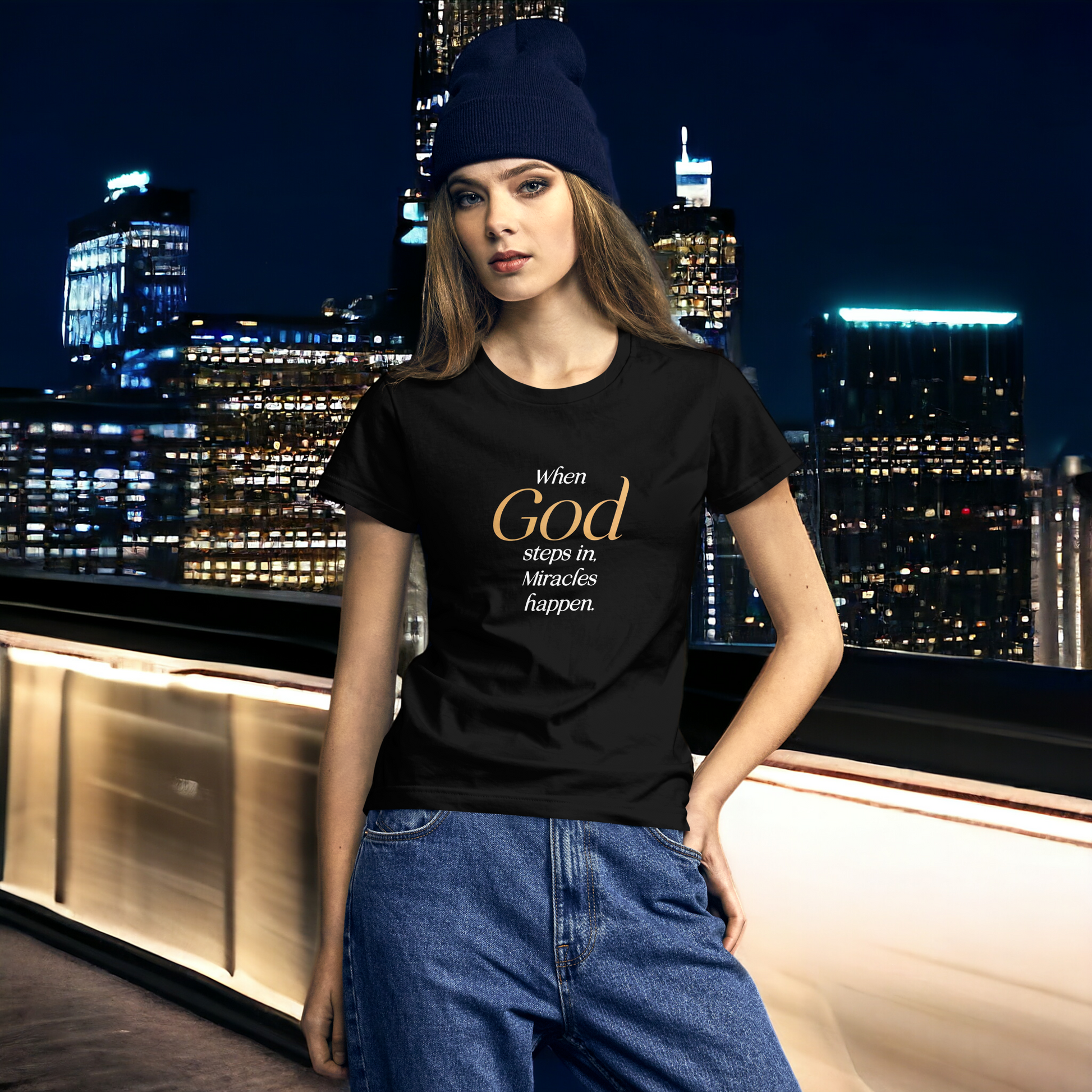 When God Steps in Women's short sleeve Christian T-Shirt