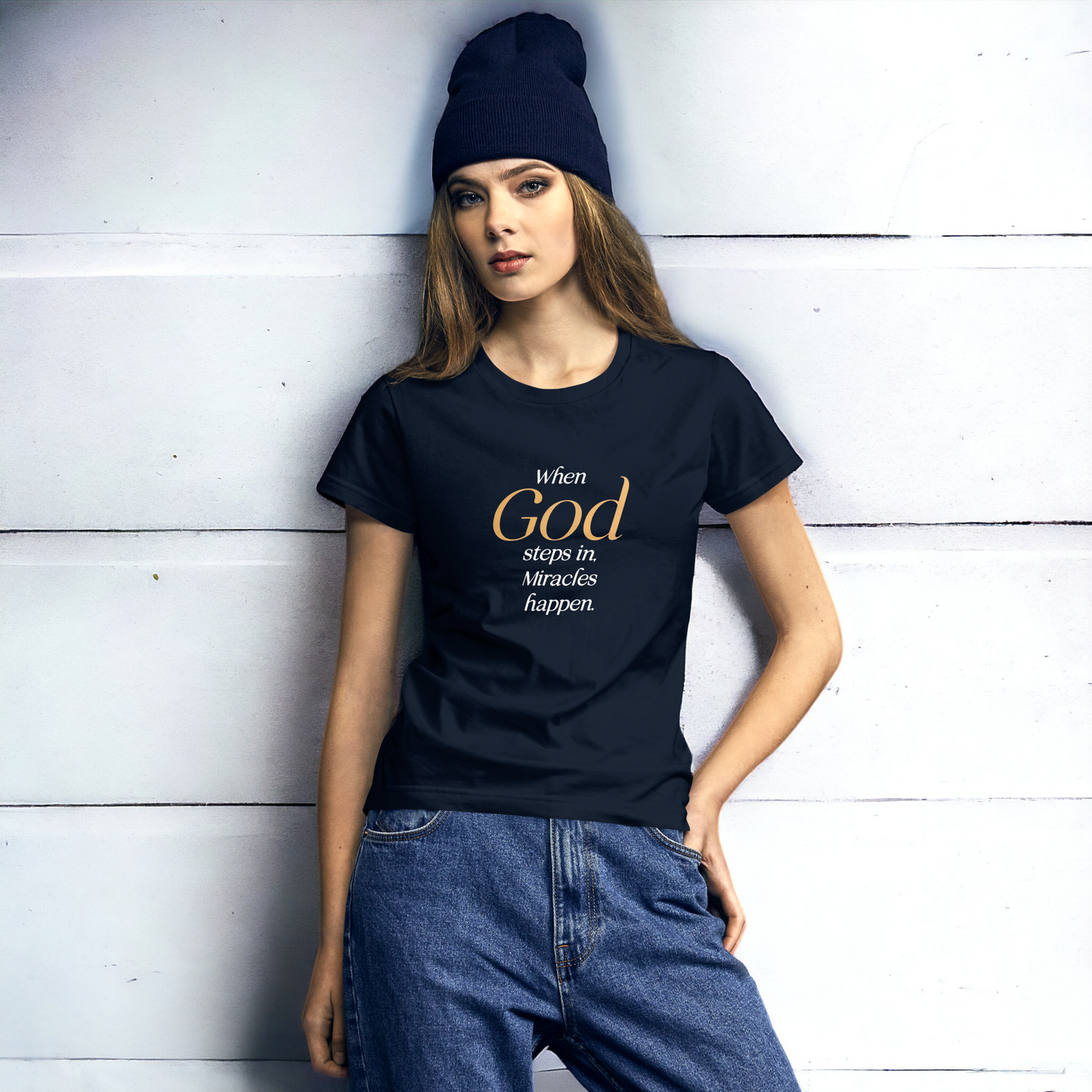 When God Steps in Women's short sleeve Christian T-Shirt