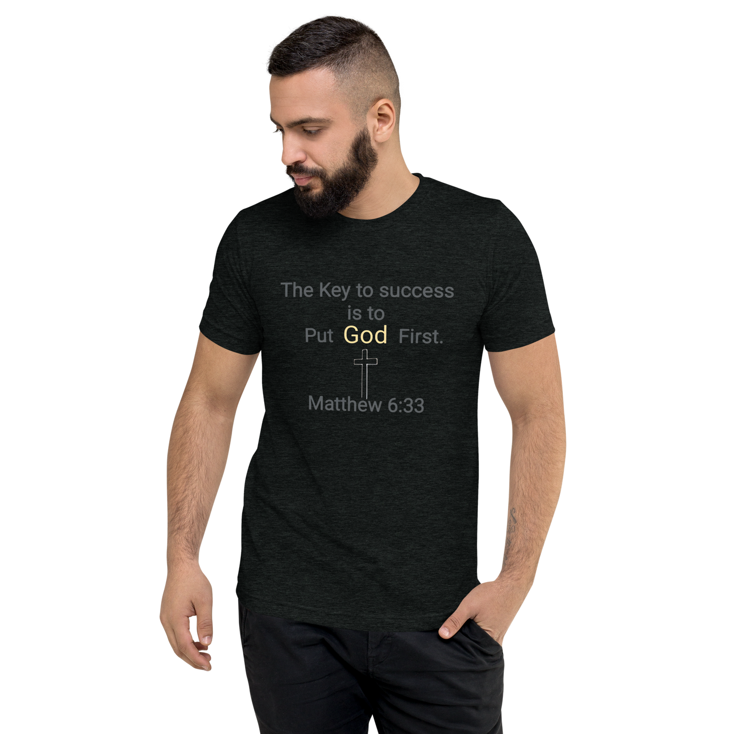 Key to success Put God Men's First Short sleeve Christian T-Shirt