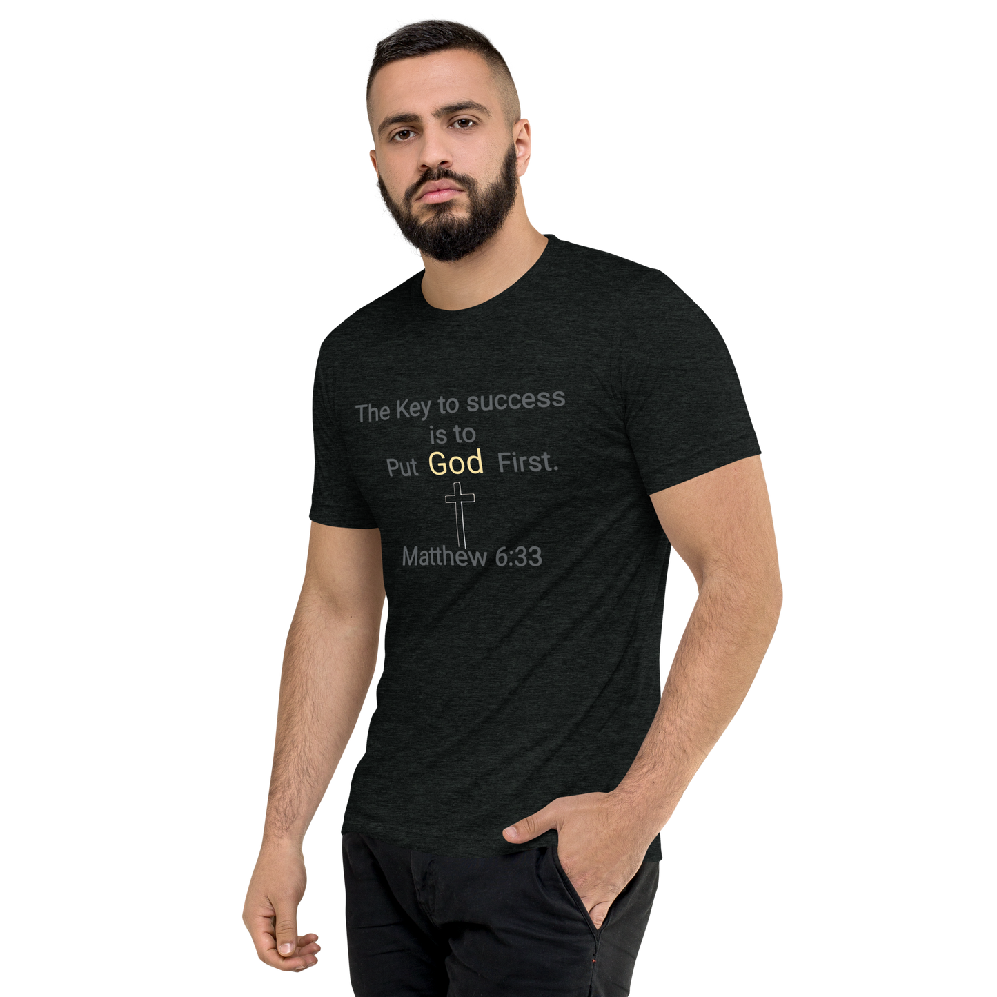 Key to success Put God Men's First Short sleeve Christian T-Shirt