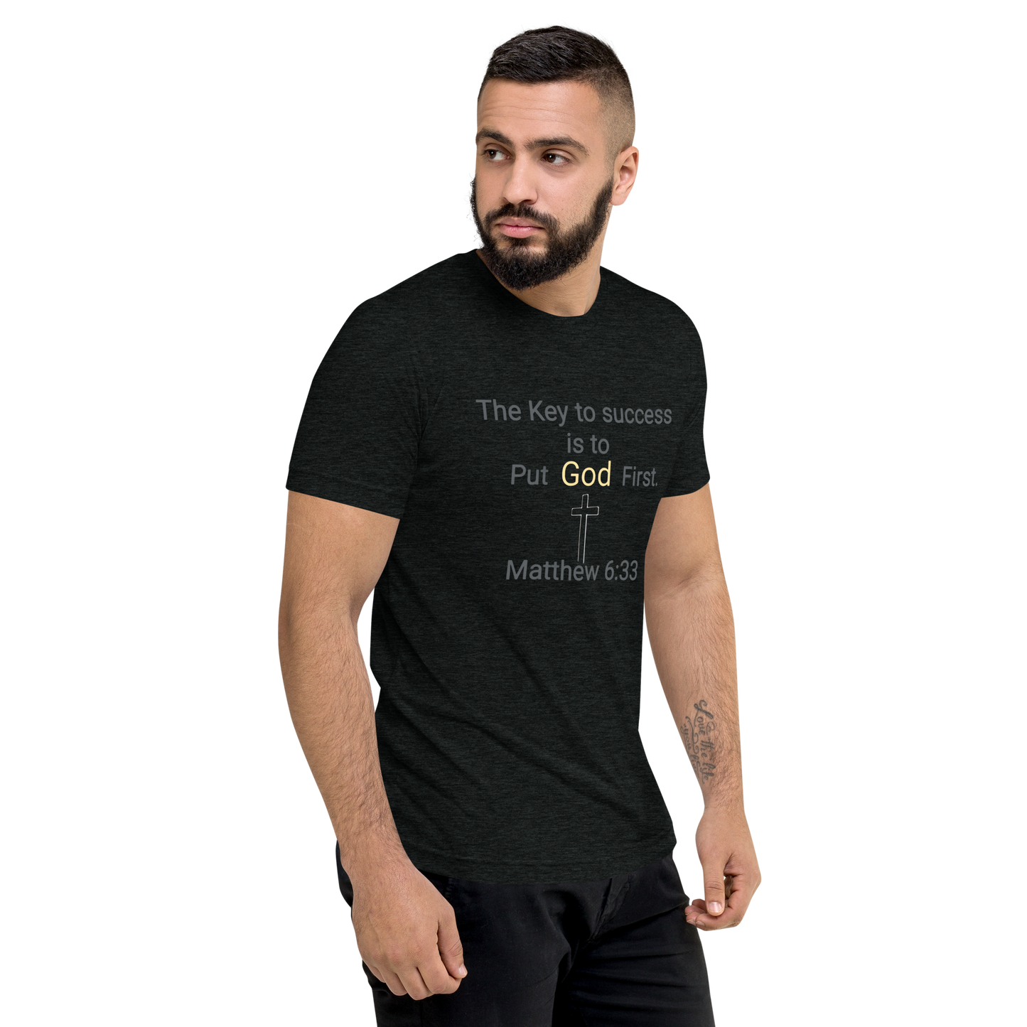 Key to success Put God Men's First Short sleeve Christian T-Shirt