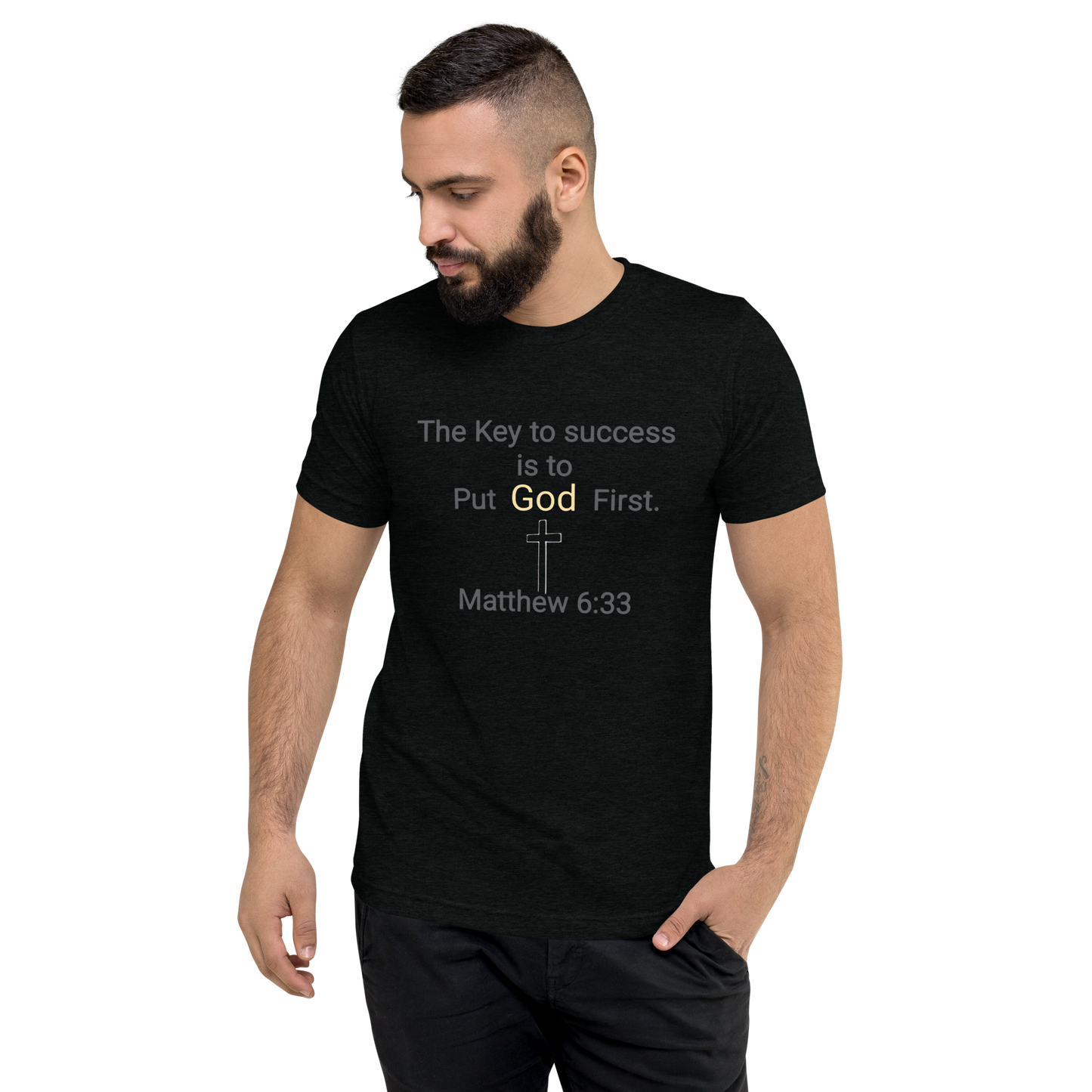 Key to success Put God Men's First Short sleeve Christian T-Shirt