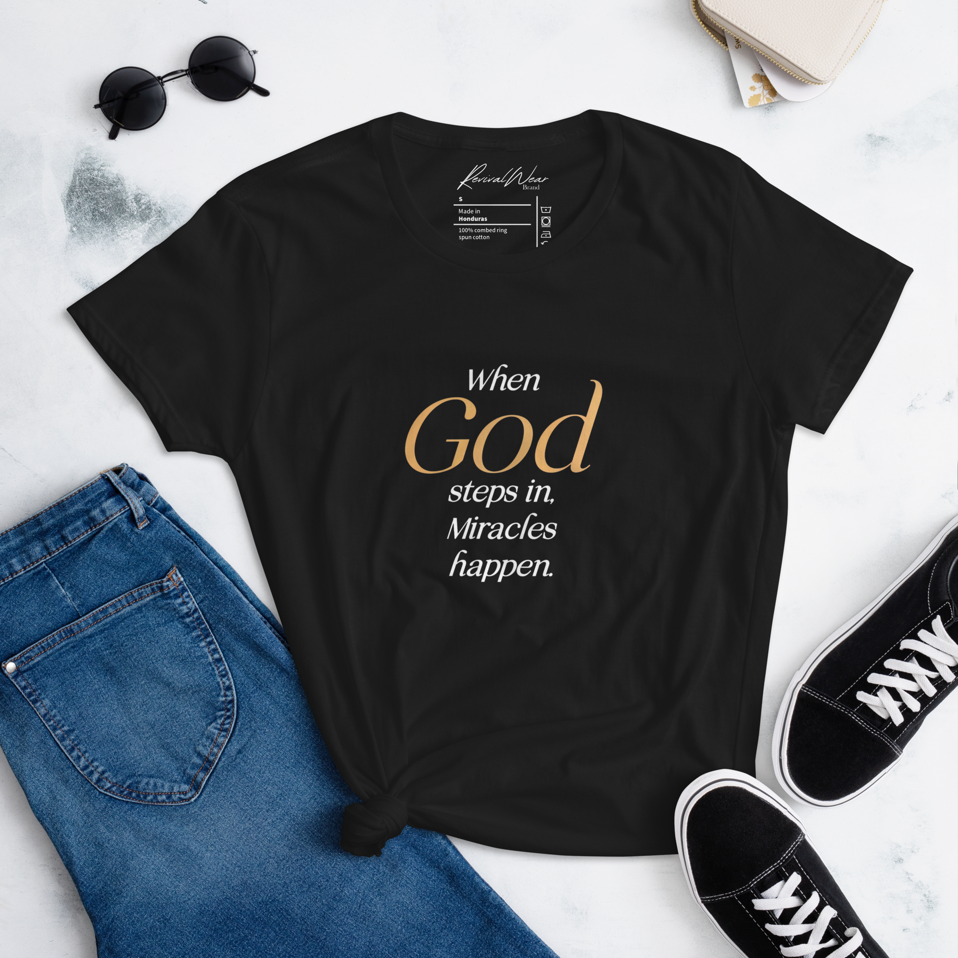 When God Steps in Women's short sleeve Christian T-Shirt