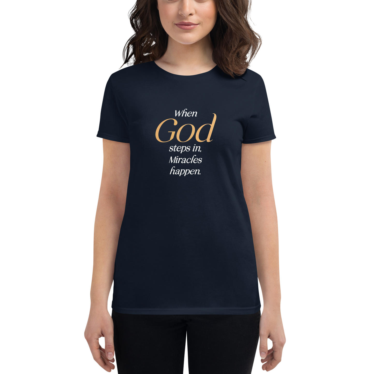 When God Steps in Women's short sleeve Christian T-Shirt