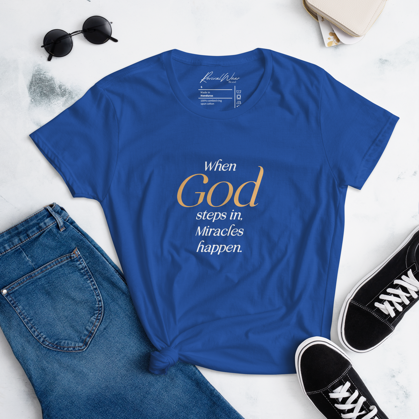 When God Steps in Women's short sleeve Christian T-Shirt