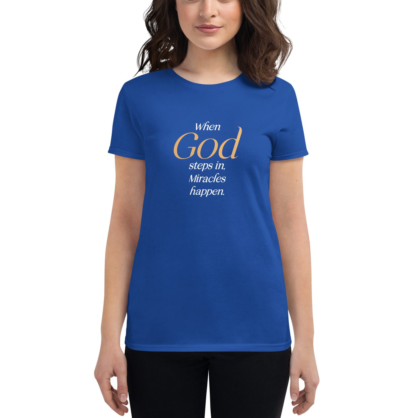 When God Steps in Women's short sleeve Christian T-Shirt